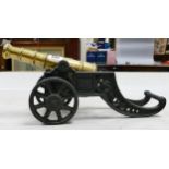 Large Heavy Brass & Cast Iron Model Of Napoleonic Canon, length 44cm