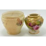 Two Royal Worcester Blush Floral decorated Pots, height of tallest 10cm(2)