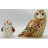 Royal Crown Derby Short Eared Owl & Owlet, gold stopper(2)