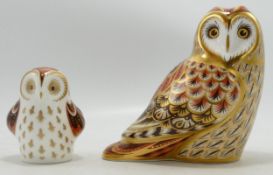 Royal Crown Derby Short Eared Owl & Owlet, gold stopper(2)