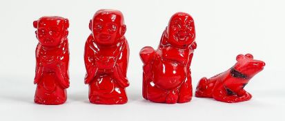 Group of four carved Oriental theme Coral figures: Tallest 4.9cm ref 212 split