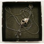 Butler & Wilson costumer jewellery silver effect & diamante adjustable skull necklace