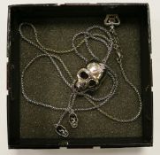 Butler & Wilson costumer jewellery silver effect & diamante adjustable skull necklace