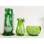 Mary Gregory type glass items to include: Vase, jug & sugar bowl, tallest 22cm (3)