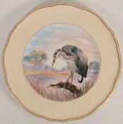 Janet M Birchley Hand Decorated Plate with image of Stork, diameter 27.5cm