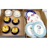 A collection of Aynsley items to include gilt & blue cups and saucers, damaged Orchard Gold cup &
