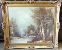 Gilt Framed Oil on Canvas, signe T Kent, frame size 64 x 74cm