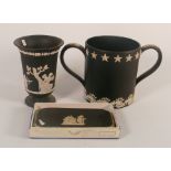 Wedgwood Black Basalt Loving Cup , Vase & oblong plate(3)