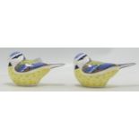 Royal Crown Derby Blue Tits Paperweight, both gold stoppered(2)