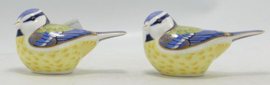 Royal Crown Derby Blue Tits Paperweight, both gold stoppered(2)