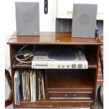 Oak Hifi Cabinet with Sanyo Hifi, Speakers & Records