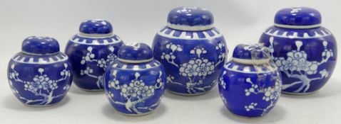 A collection of 20th Century Chinese Ginger Jars with Prumus Decoration, tallest height 9.5cm(6)