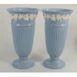 Wedgwood Queensware Pair Tall Vases, tiny chip noted to foot of one, height 27.5cm(2)