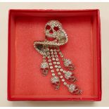 Butler & Wilson costume jewellery silver effect diamante skull tassel brooch