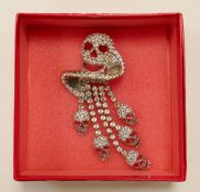 Butler & Wilson costume jewellery silver effect diamante skull tassel brooch