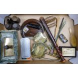 A mixed collection of items to include vintage trucheon , damaged shell type small box, dressing