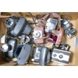 A collection of film cameras to include ASAHI Pentax SV camera & lens Kodak, Comet & similar items