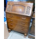 Oak Bureau with carved panels