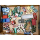A large collection of Dinky , Spot On, Corgi & similar play worn model cars & vehicles