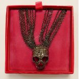 Butler & Wilson costume jewellery pewter effect diamante skull multi-chain necklace