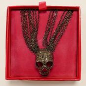 Butler & Wilson costume jewellery pewter effect diamante skull multi-chain necklace