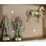 Three Heavy Brass Ornaments including Two Viking Type Figures (25cm) & Horse