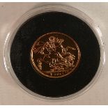 2017 Gold uncirculated Sovereign from Harlington & Byrne, in case with certificate.