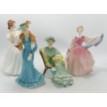 Royal Doulton Lady Figures Patrica HN2715, Gay Morning HN2135, seconds Ascot Hn2356 & Francesca