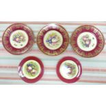 Five Aynsley Orchard Gold Patterned Cabinet plates, largest diameter 27cm(5)