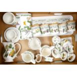 A mixed collection of Portmeirion Pomona & Botanical Patterned storage jars, milk jugs, napkin rings