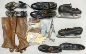 A collection of vintage shoes ladies and gents to include ice skates, Manfreed & sons Edwardian