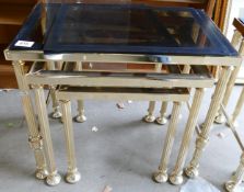 Brass & glass nest of 3 tables