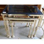 Brass & glass nest of 3 tables