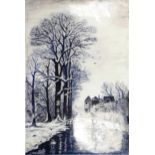 Hand decorated tile with Dutch canal scene signed B L H . 37cm x 25cm