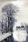 Hand decorated tile with Dutch canal scene signed B L H . 37cm x 25cm