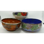 Royal Doulton Lambeth Style Stoneware Fruit Bowls, together with Ridgway metal rimmed fruit bowls,