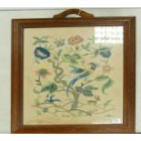 Oak Framed floral decorated woolen tapestry fire screen: Tapestry size 58 x 48cm.