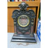 Large and very heavy black slate mantle clock, measuring 47cm high x 35cm wide x 20cm deep.