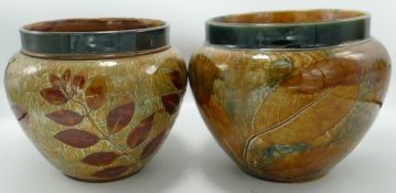 Doulton Lambeth Stoneware Planters Decorated with Leaves & Foliage, height 16cm (one with firing