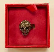 Butler & Wilson costume jewellery pewter effect diamante adjustable skull ring