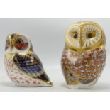 Royal Crown Derby Tawny Owl & Barn Owl, both gold stopper (2)