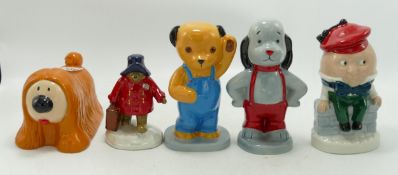 A collection of Wade figures including Dougal, Sooty & Sweep, Humpty Dumpty and Paddington bear,