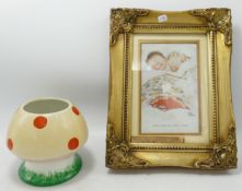 Shelley Mable Lucy Attwell Hand Pianted Mushroom Sugar Bowl & similar framed post card, height of