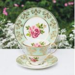 Bonny and Blithe Princess green floral and gilt trio sets x 8 . Boxed