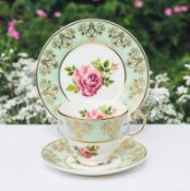 Bonny and Blithe Princess green floral and gilt trio sets x 8 . Boxed