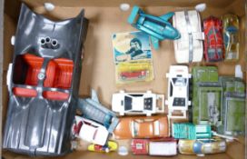 A collection of Vintage TV Related Dinky, Corgi , Morestone Toy Cars, Vehicles, Commercials & Mego