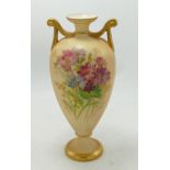 Royal Worcester ( un marked ) Blush Handled Vase with Floral Decoration, height 22cm