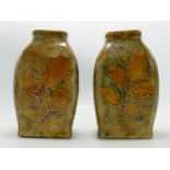 Royal Doulton Lambeth Style Stoneware Vases, decorated with leaves & foliage, height 13c,m(2)