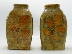 Royal Doulton Lambeth Style Stoneware Vases, decorated with leaves & foliage, height 13c,m(2)