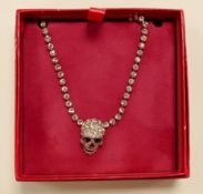 Butler & Wilson costume jewellery diamante silver effect skull necklace